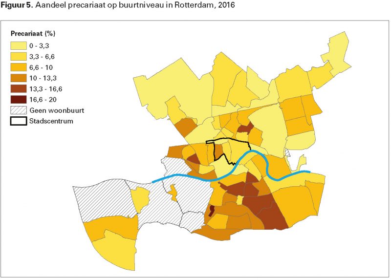 Figuur 5. Aandeel precariaat op buurtniveau in Rotterdam, 2016