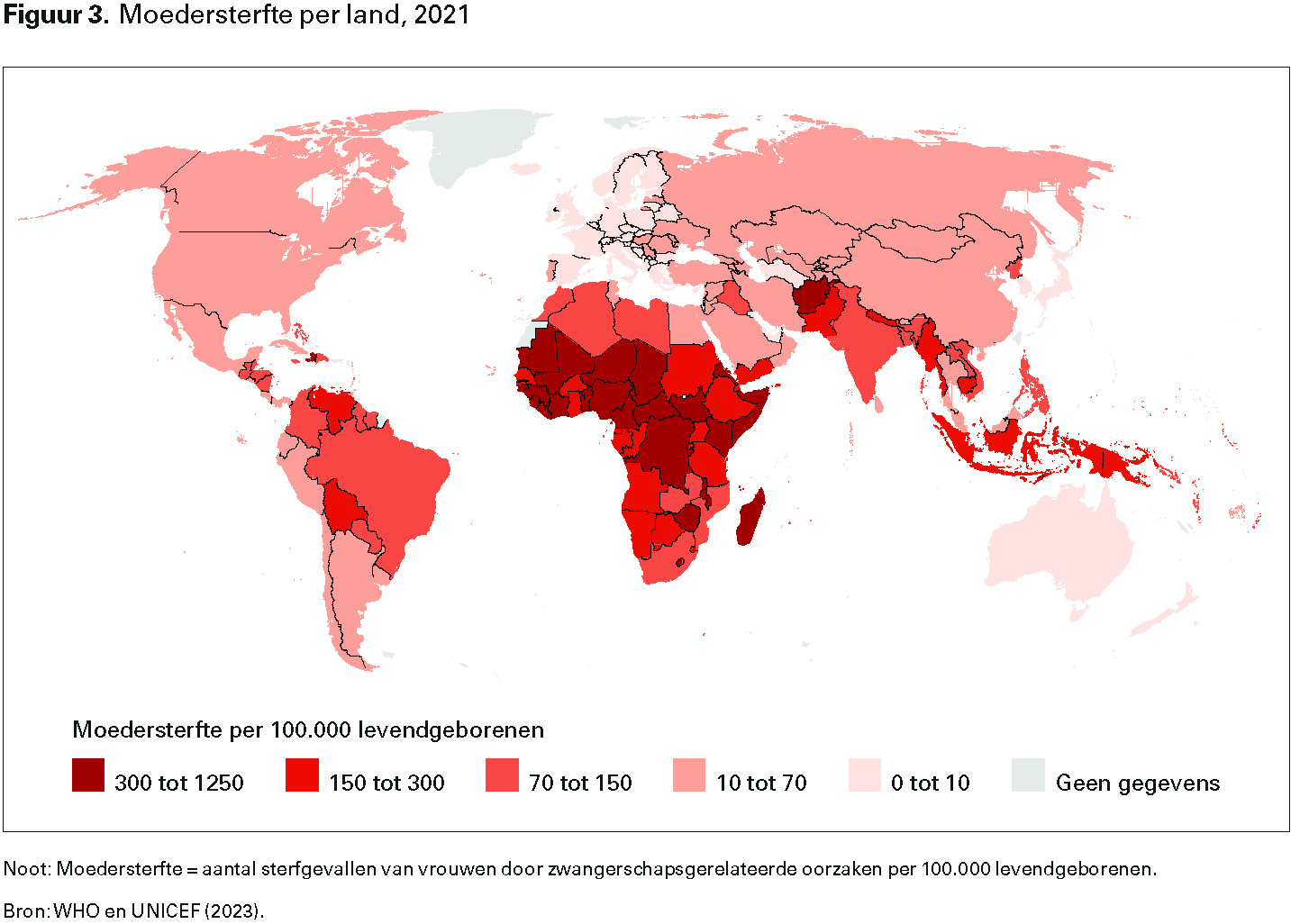 Figuur 3. Moedersterfte per land, 2021